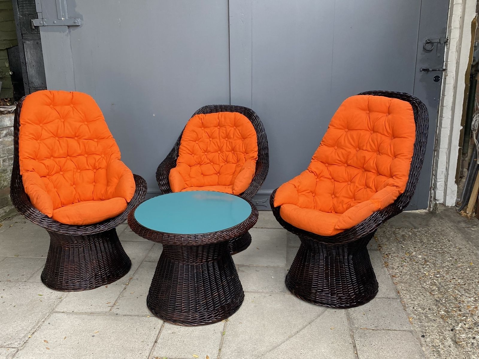 Set Of Mid Century Rattan Chairs & Table By Rohe Noordwolde, Holland, 1970s photo vintage