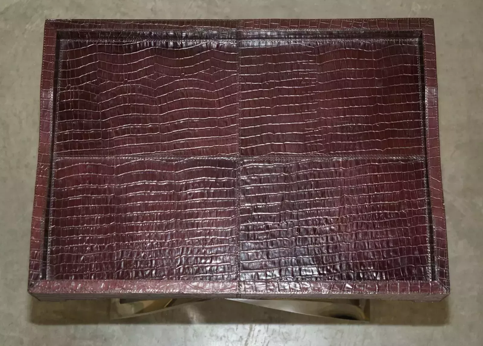 Stunning Vintage Crocodile Alligator Patina Leather Folding Chrome Tray Table photo Furniture