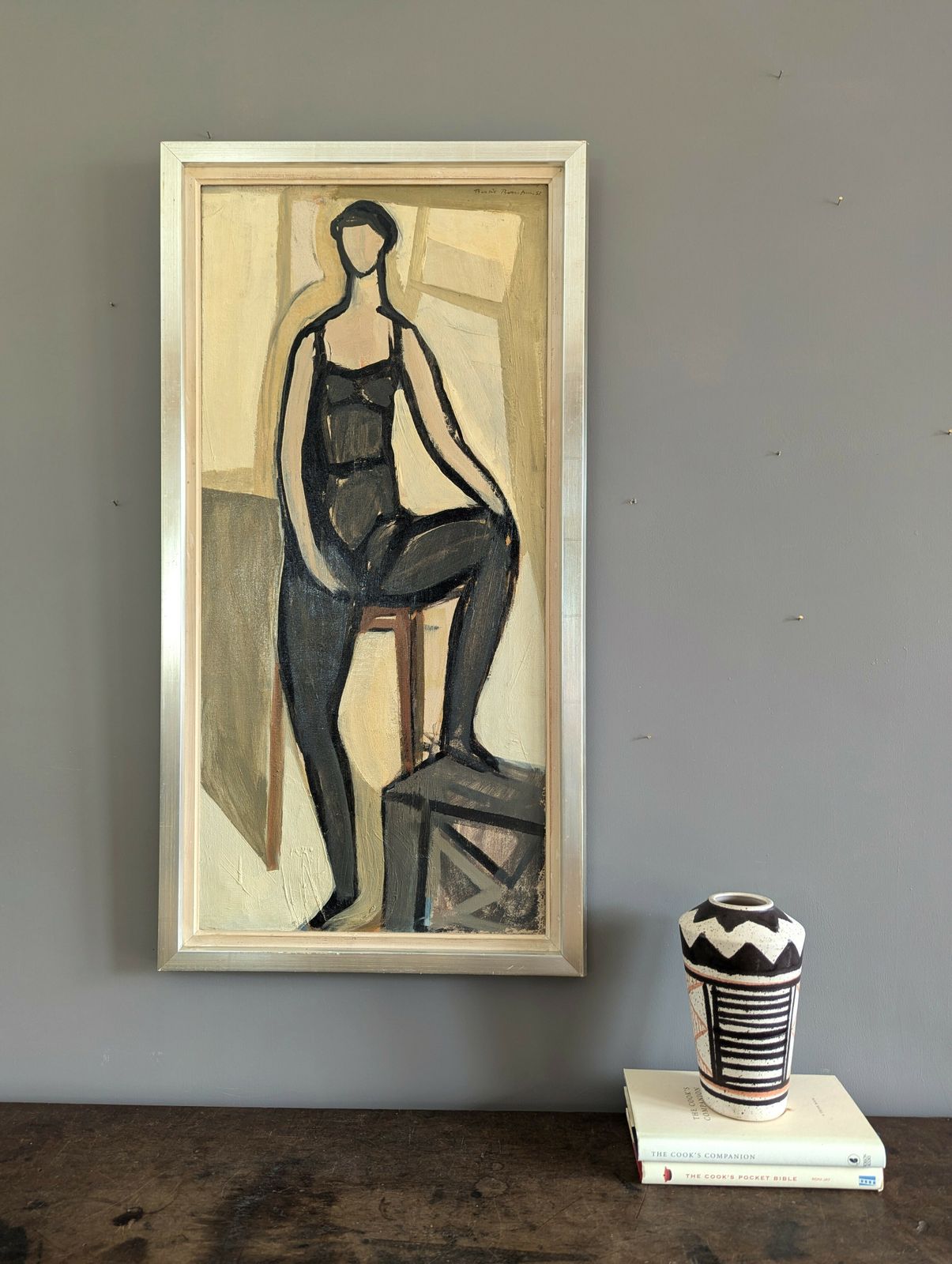 Pose  Oil Painting, 1950s, Modernist photo furniture