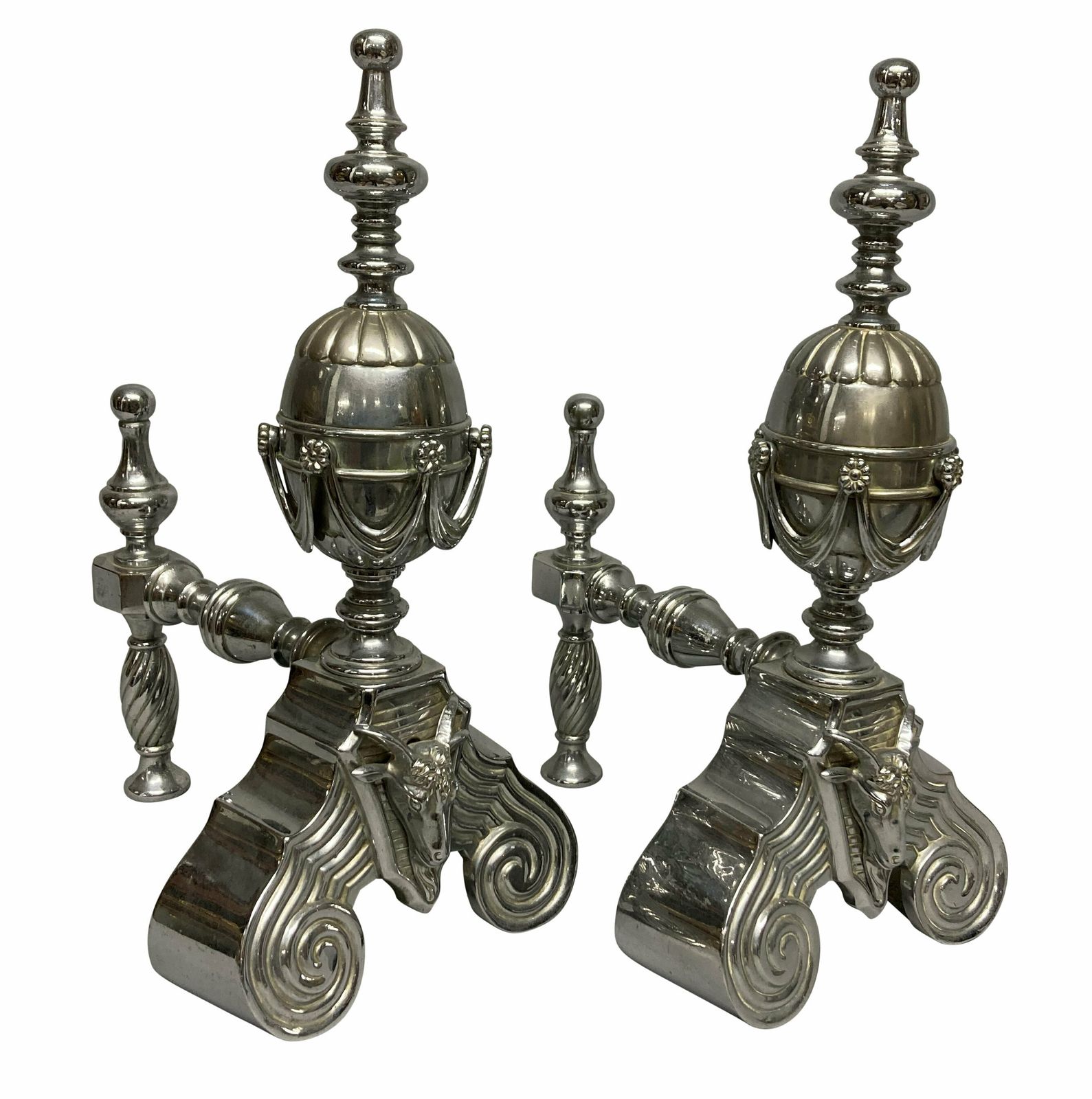 A Pair Of English Late XIX Century Polished Steel Fire Dogs photo Home Fixtures