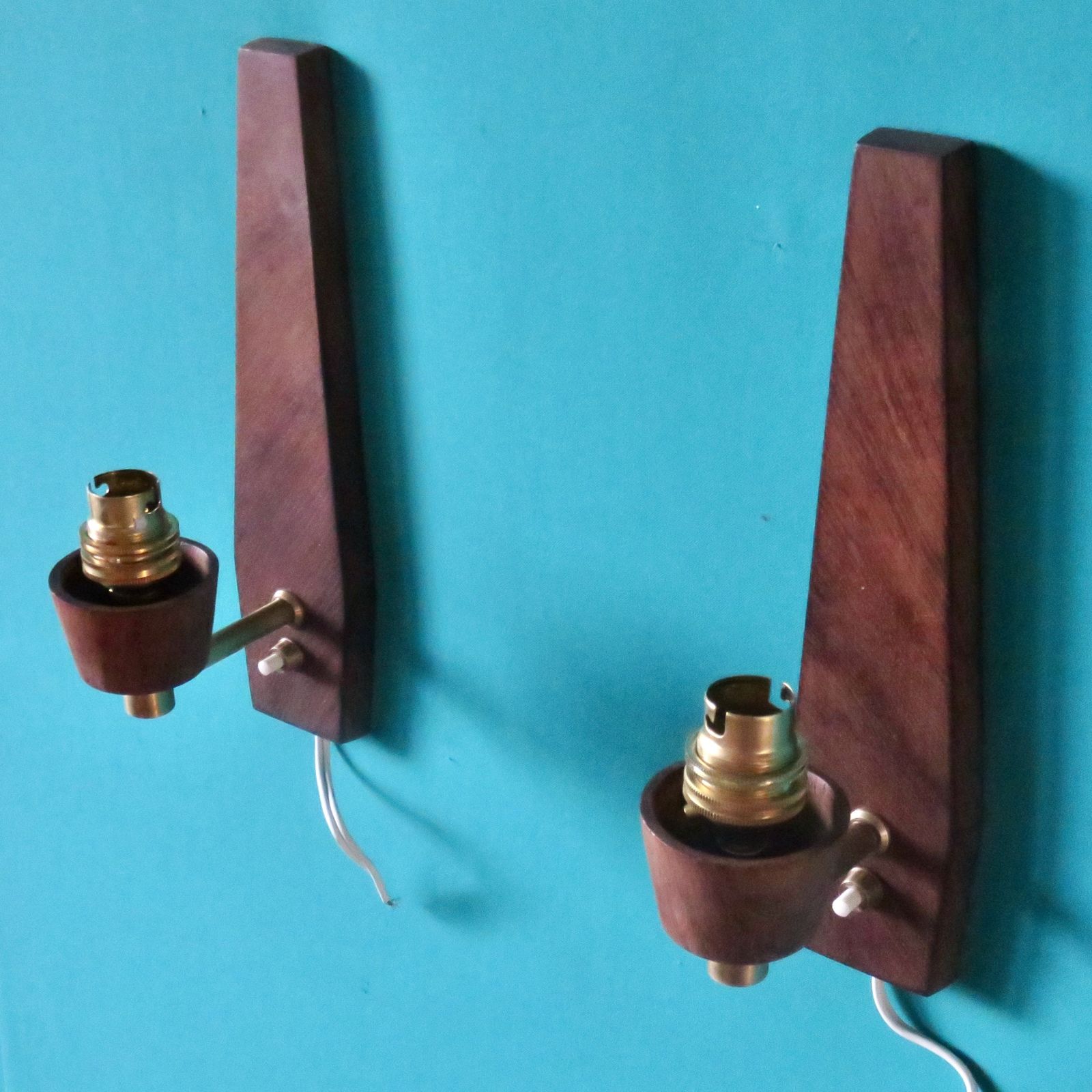 Pair Of “Vitrika” Rosewood Wall Lights, Turquoise Lampshade. Denmark 1960 photo Lighting