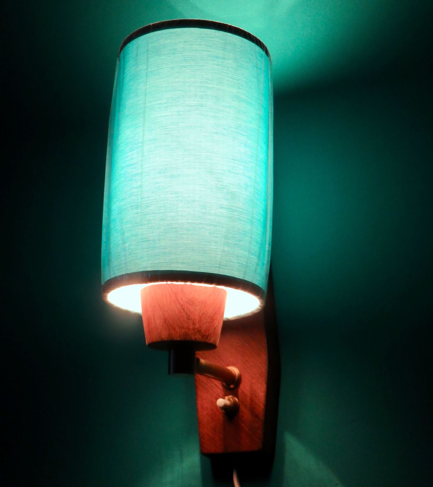 Pair Of “Vitrika” Rosewood Wall Lights, Turquoise Lampshade. Denmark 1960 photo vinterior