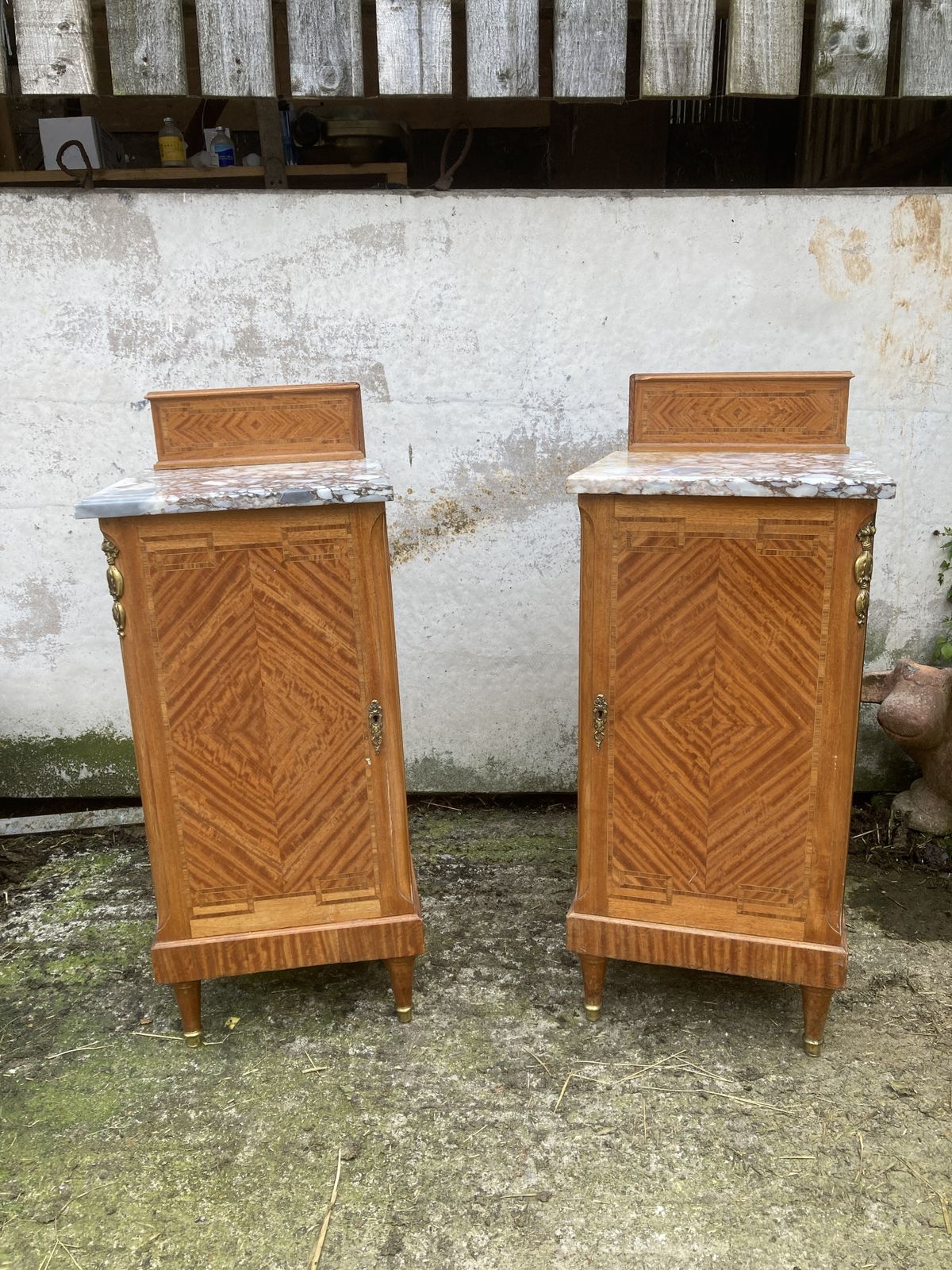 Pair Of Marble Top, Satinwood Bedside Cabinets photo Furniture