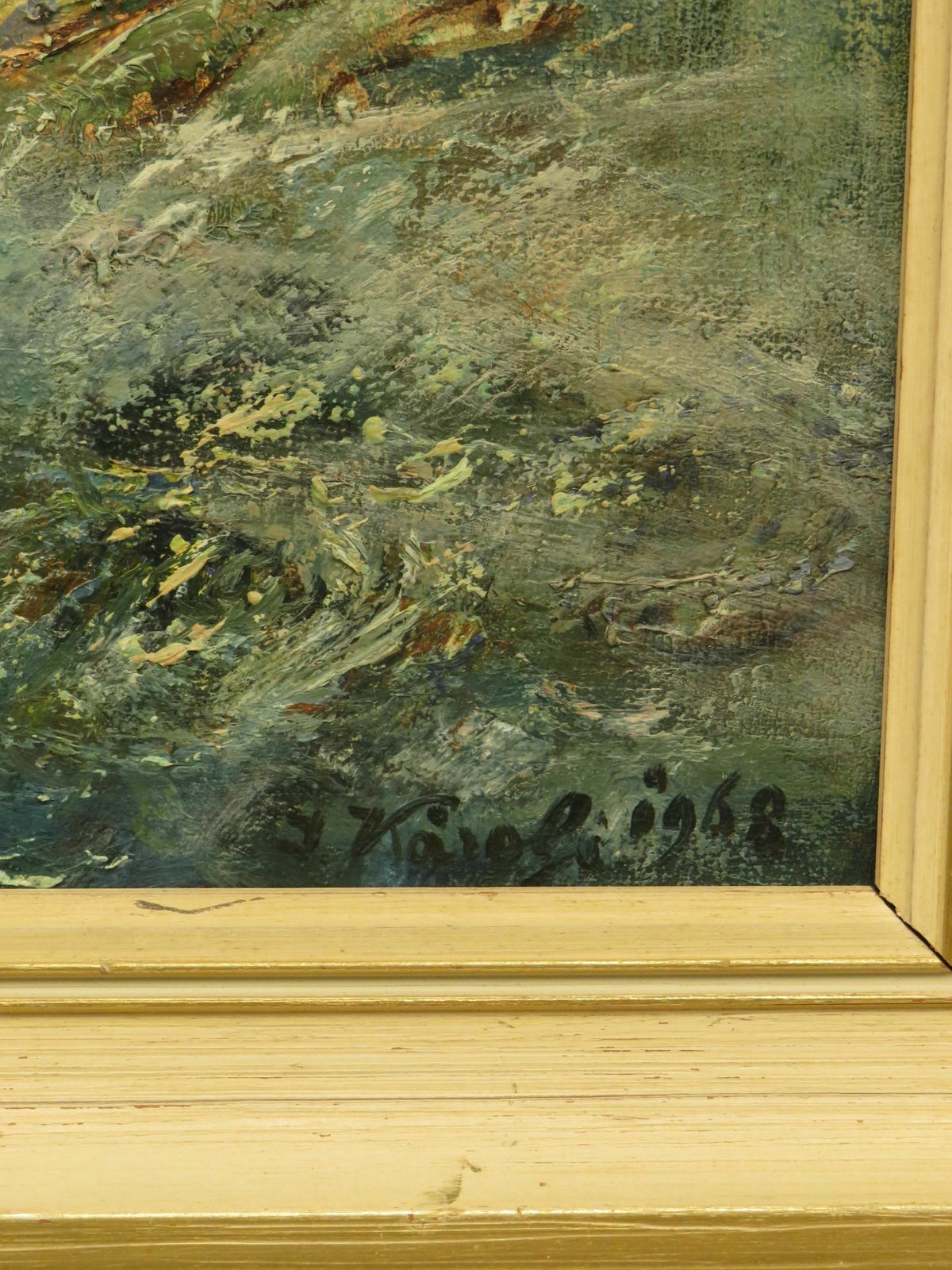 photo furniture Framed Oil On Board 'Fish' By Karolyi, Signed And Dated 1968