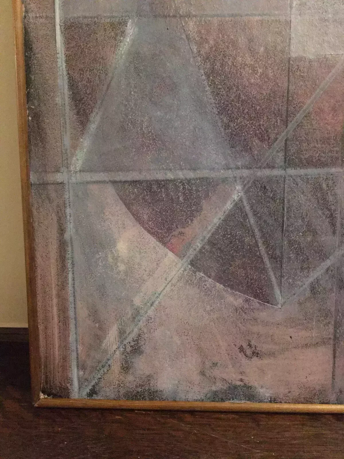Vintage Abstract Oil Painting Large Signed Modernist Art Klee Influence 1980s photo vintage