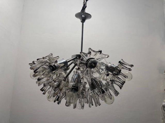Large Midcentury Murano Mazzega Glass Chandelier 1970’s photo for sale