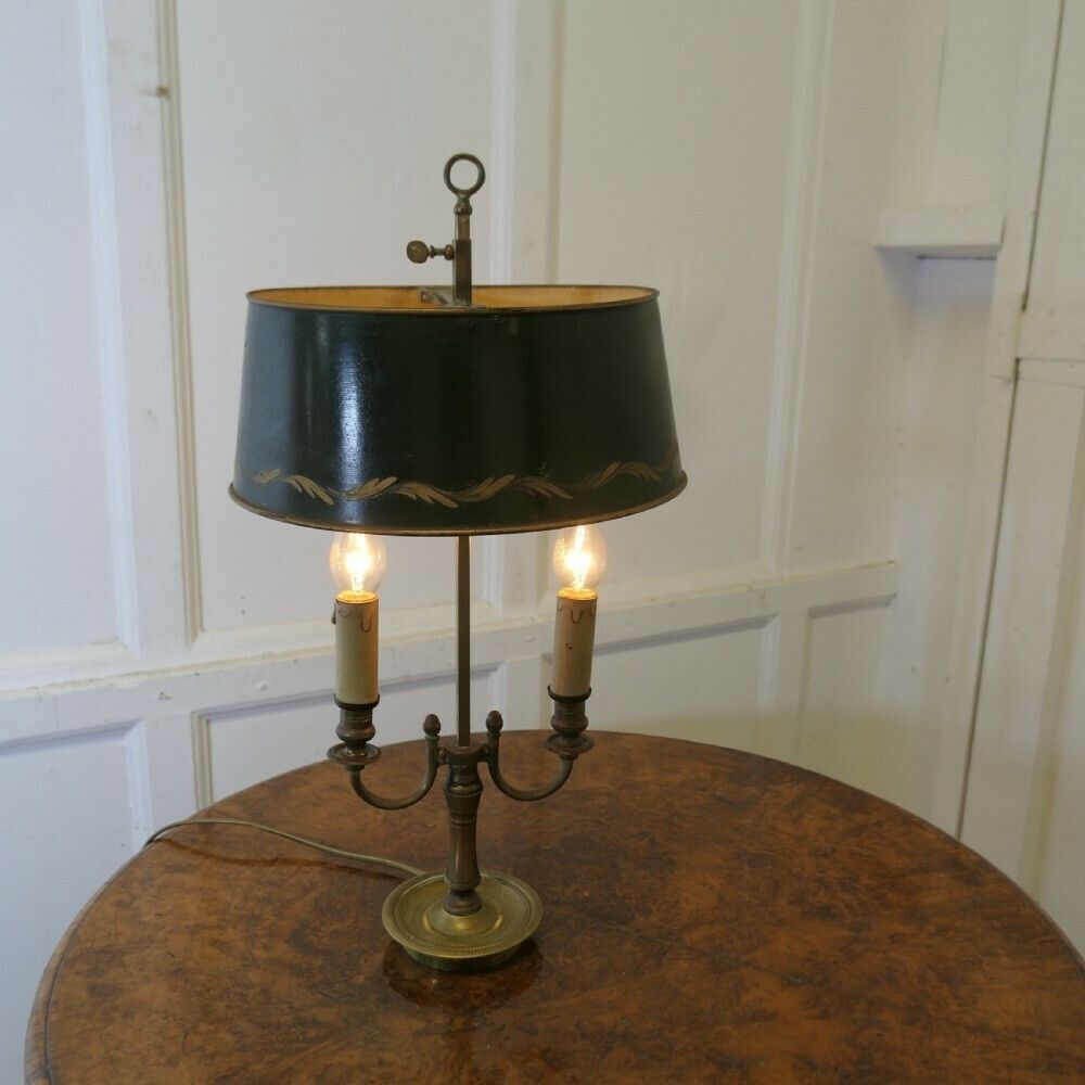 Green Toleware And Brass Twin Bouillotte Desk Lamp From France photo Lighting