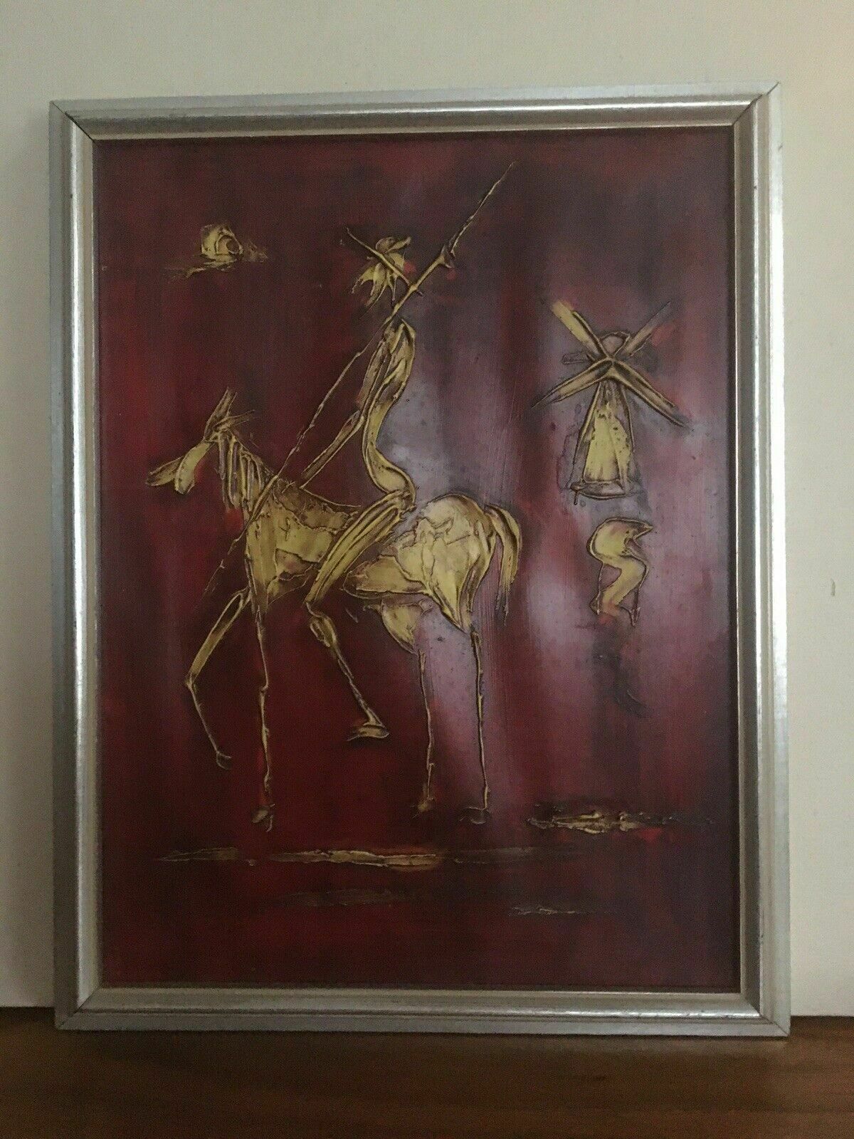 photo furniture Vintage Original Impasto Painting Don Quixote Windmill Swedish Framed Art Midc20