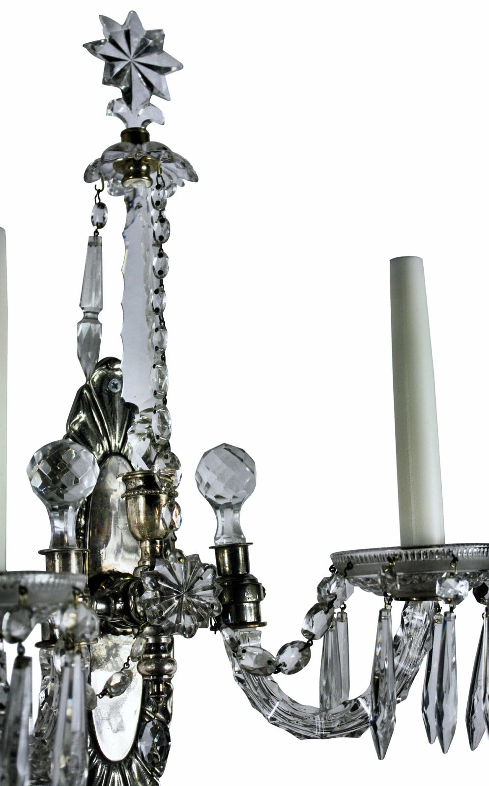 A Pair Of Silver & Cut Glass Twin Branch Wall Lights photo furniture