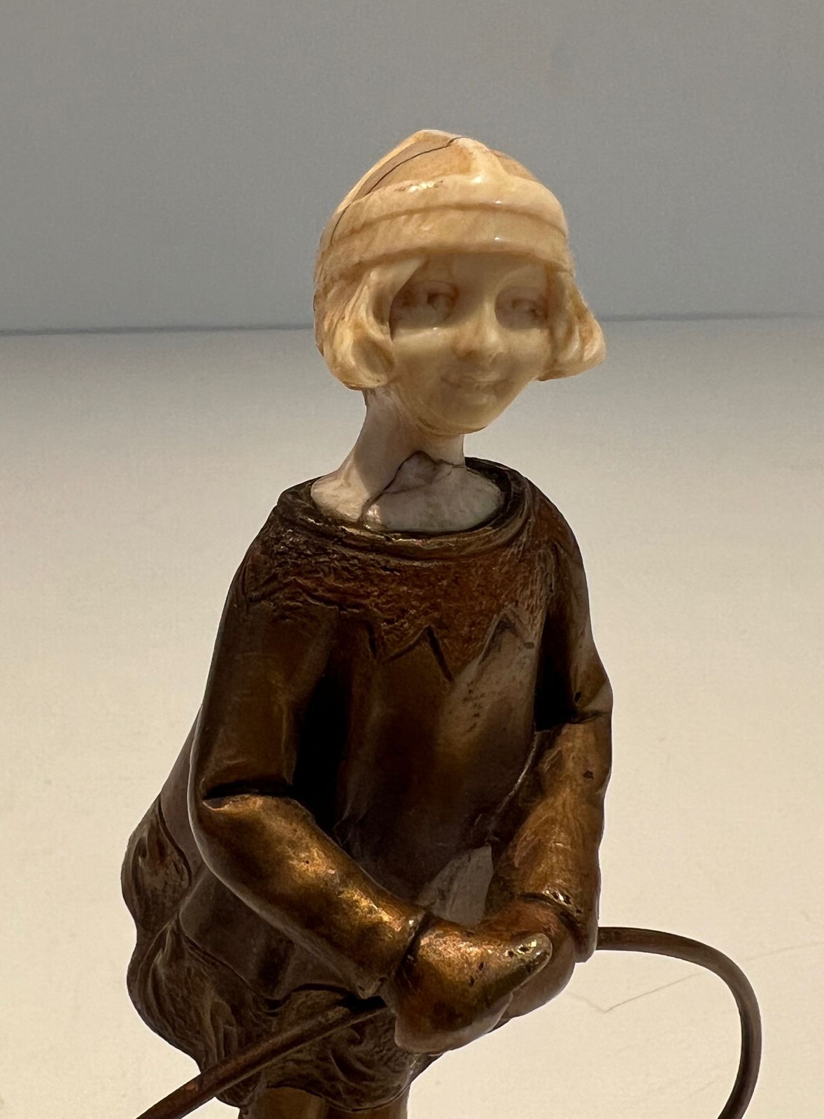 Chryselephantine Representing A Young Girl With A Hoop Signed Bertrand On Its Onyx Base photo for sale