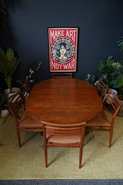 Mid Century Danish Extendable Teak Dining Table With 6 Erling Torvits Chairs photo furniture