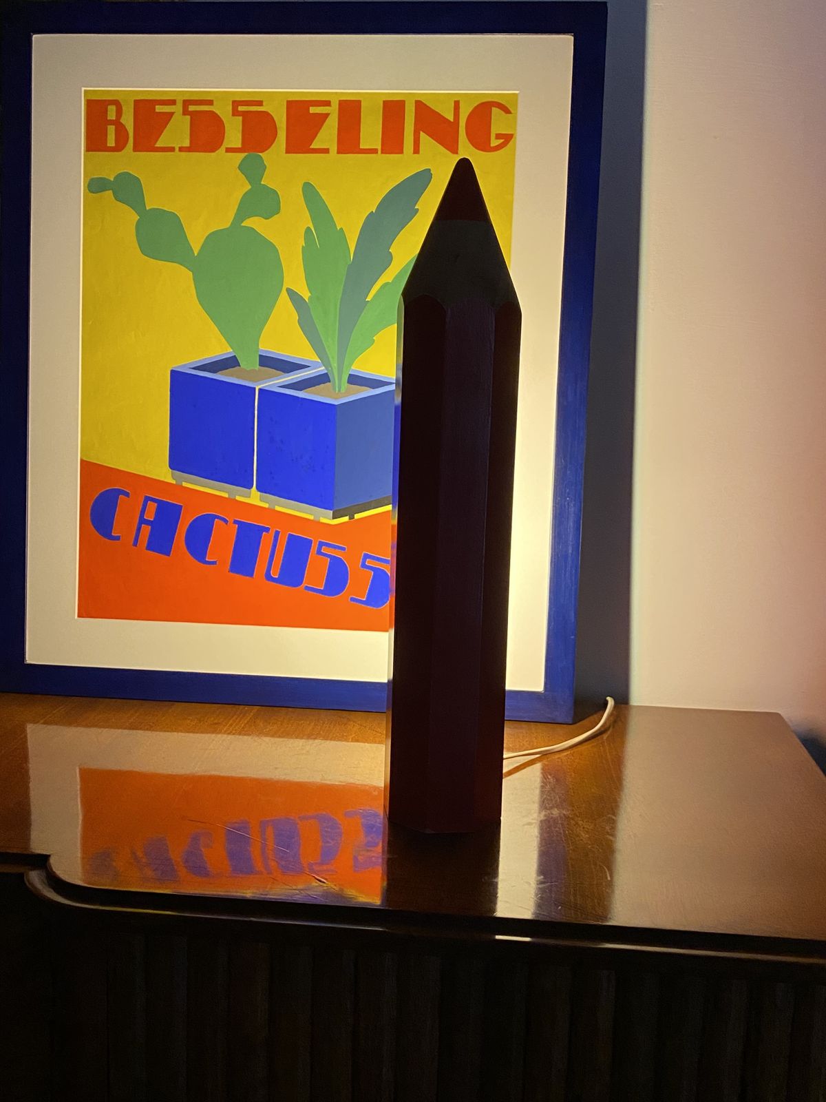 Michel Aroutcheff, Postmodern Red Pencil Table Lamp, Ed. Vilac France 1980s photo furniture