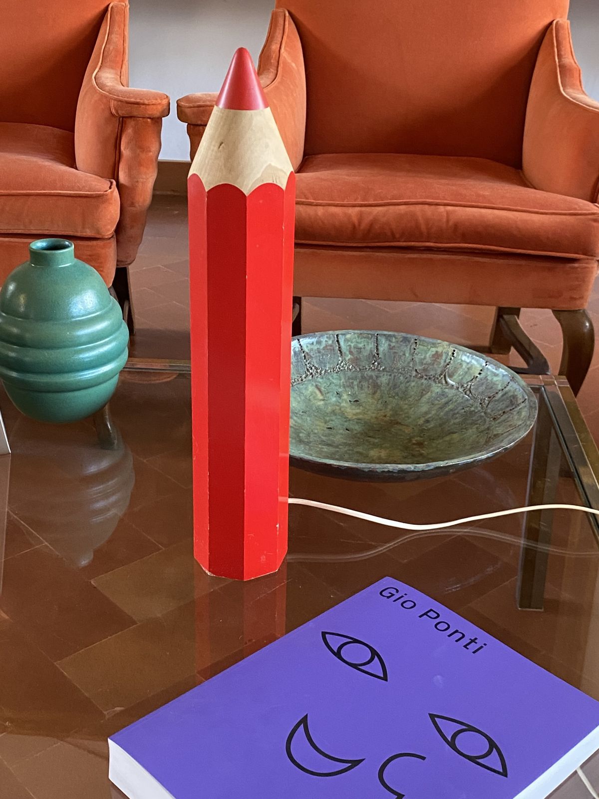 Michel Aroutcheff, Postmodern Red Pencil Table Lamp, Ed. Vilac France 1980s photo vinterior