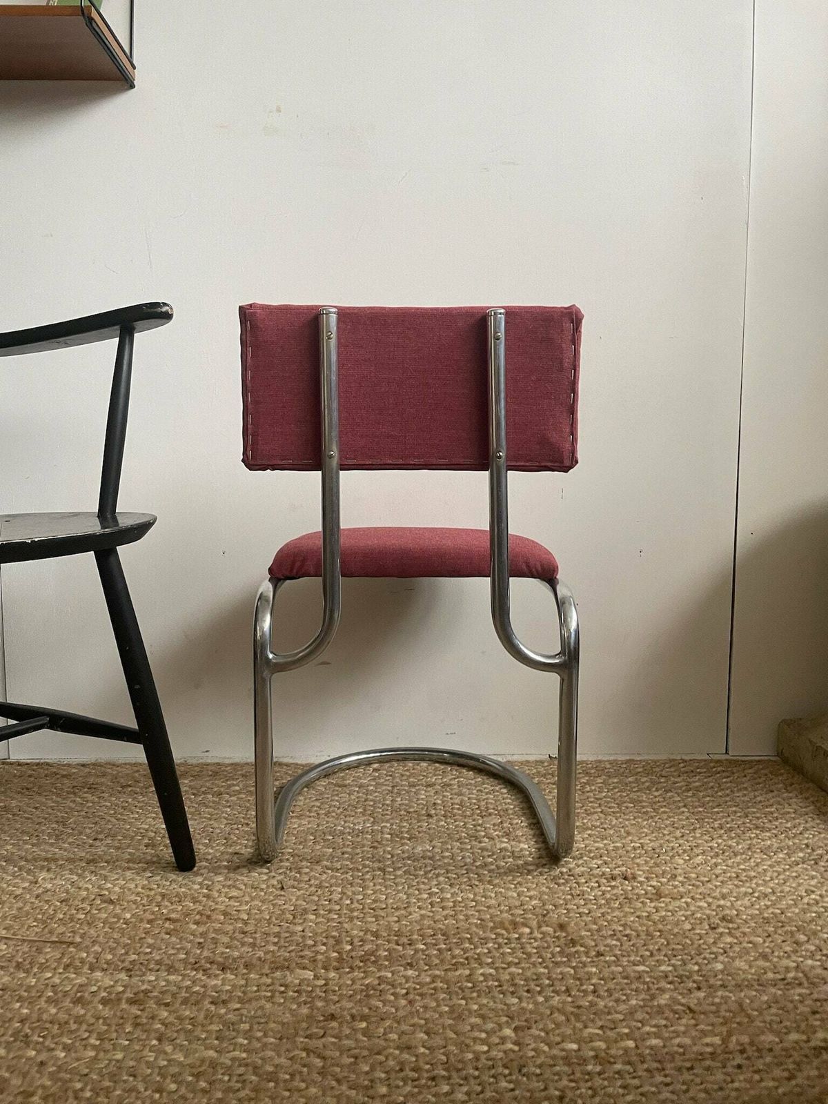 Tubular Bauhaus Style Cantilevered Large Kids Chair With Dusty Red Seat And Back photo for sale