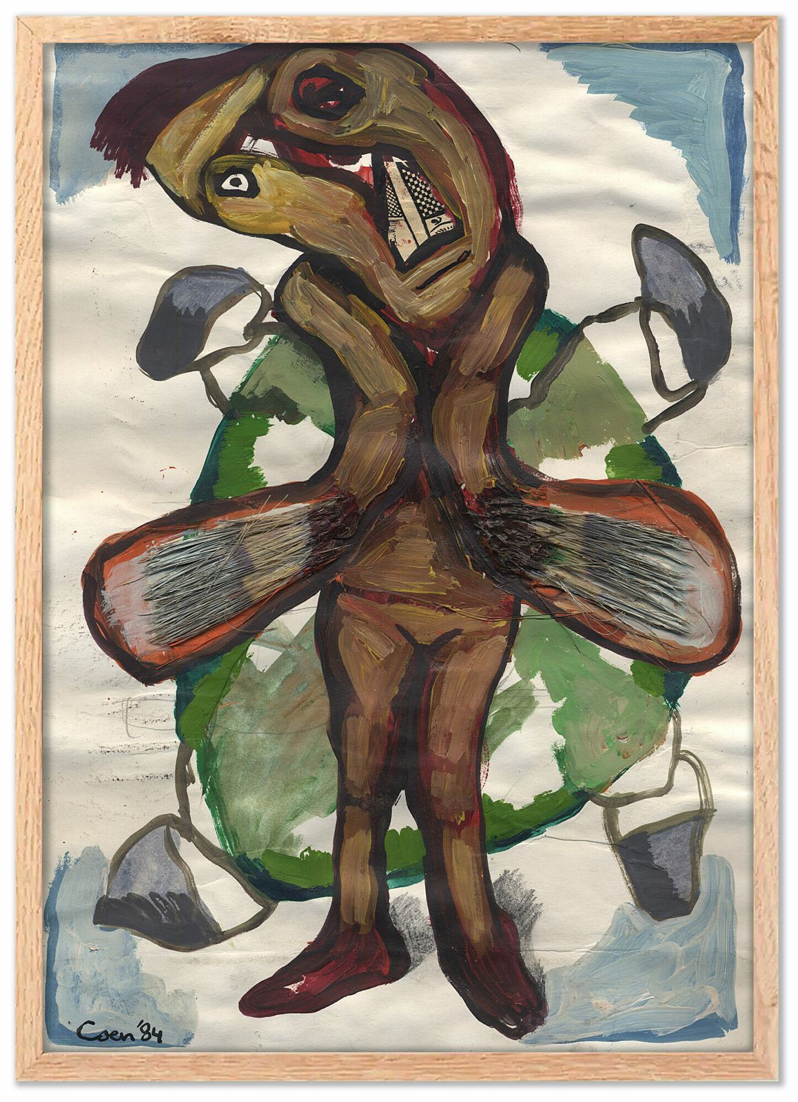 Original Signed Outsider Art Brut Collage Painting