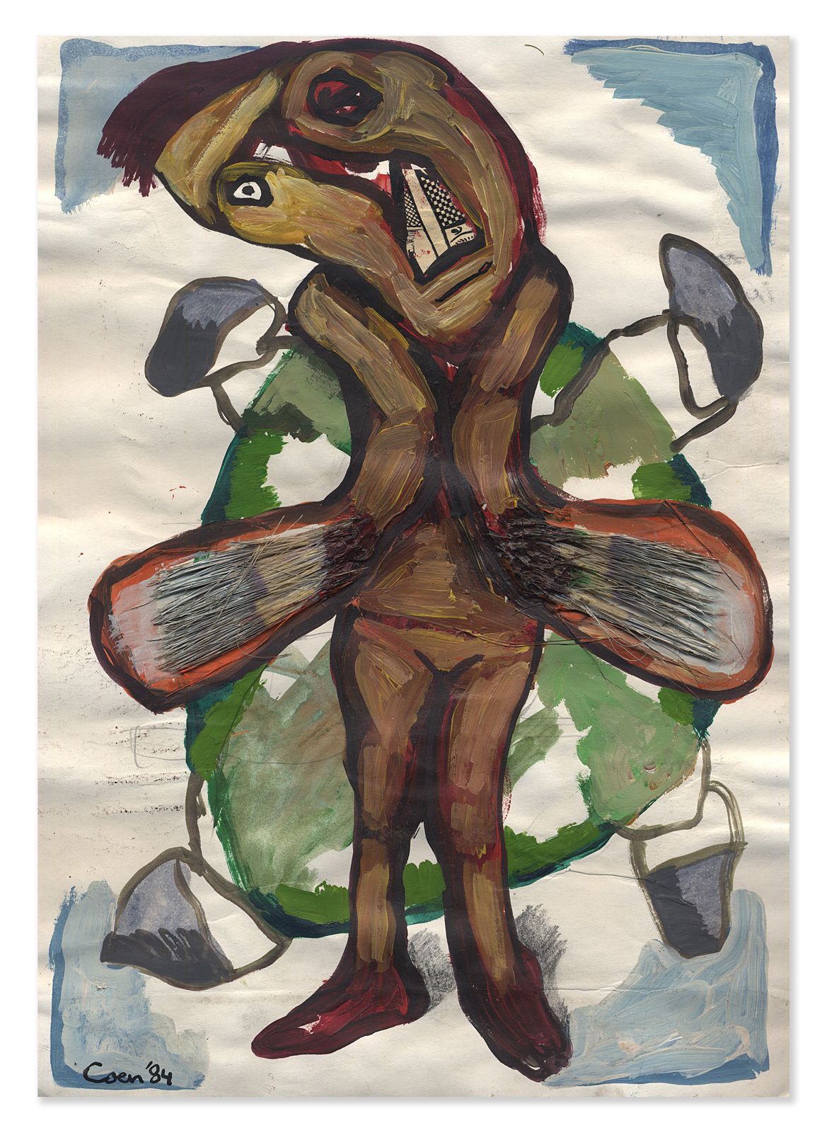 Original Signed Outsider Art Brut Collage Painting photo furniture
