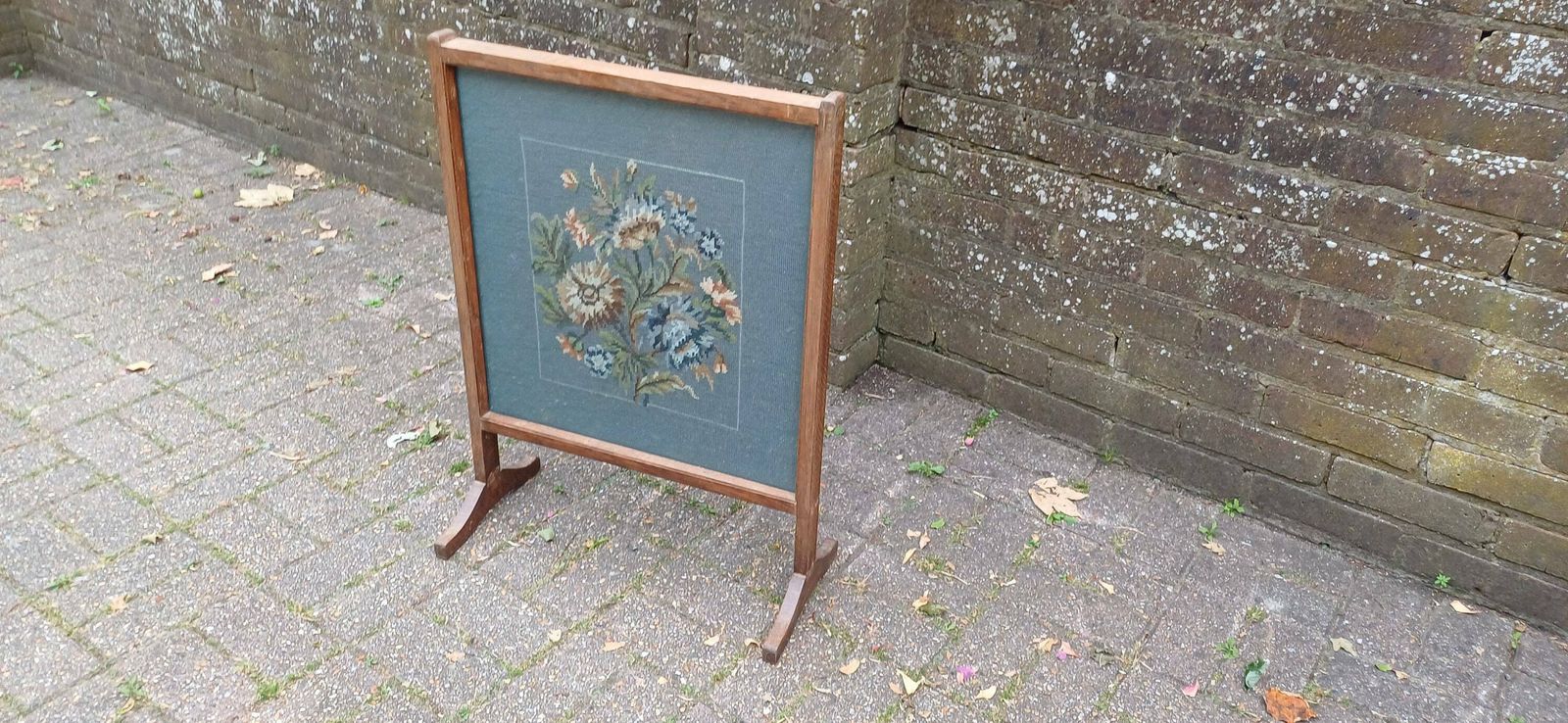 Top Quality Oak Mid 20th Century Fire Screen Flower Floral Still Life photo 155.0