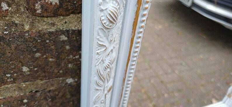 Small Ornate Painted Shabby Chic Mirror In Farrow And Ball Light Blue. Gold Highlights. photo furniture
