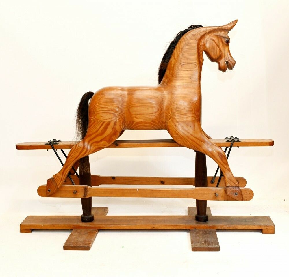 Antique Rocking Horse Carved Wood 1930 Childrens Toys photo Furniture