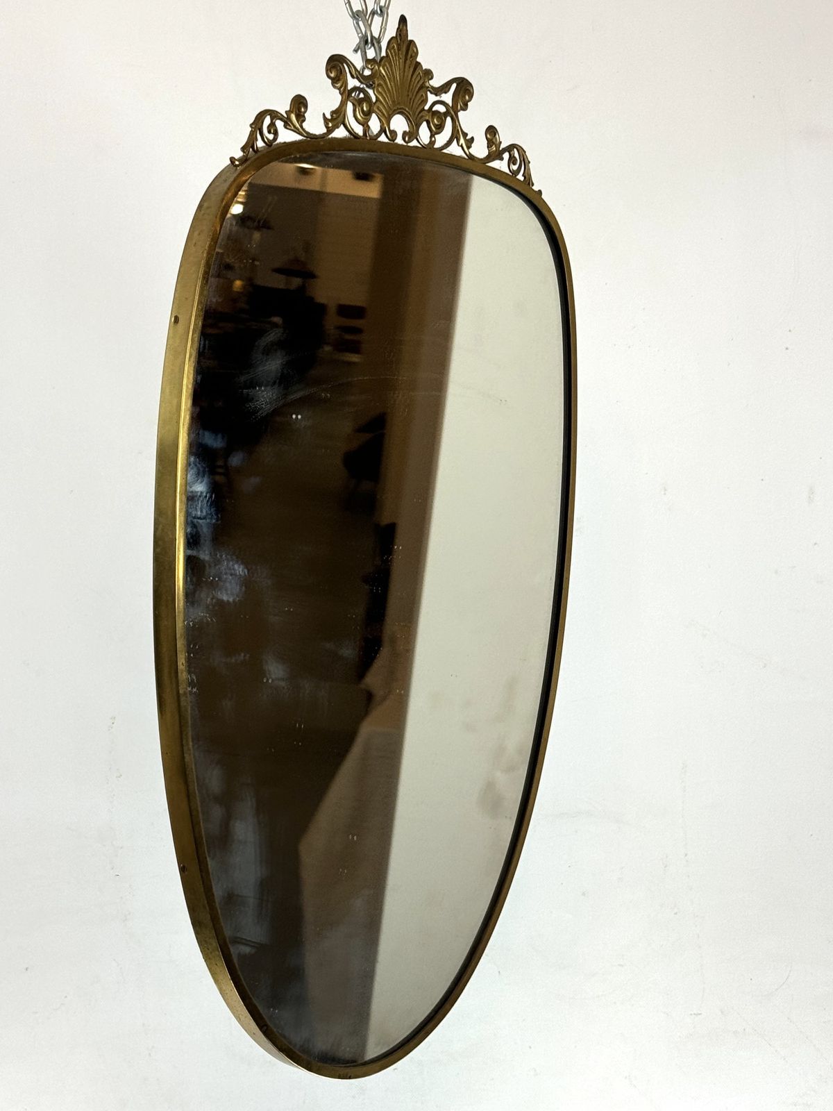 Home Decor Gio Ponti Style, Mid Century Mirror In Brass. Italy 1950s photo