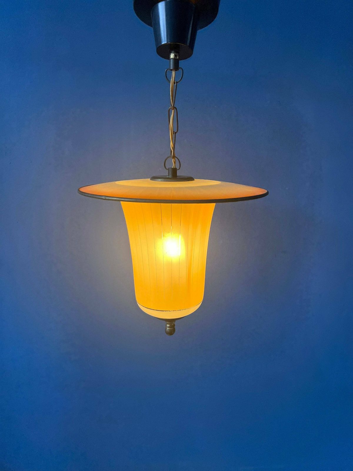 Vintage 50s Glass And Brass Lantern Pendant Lamp