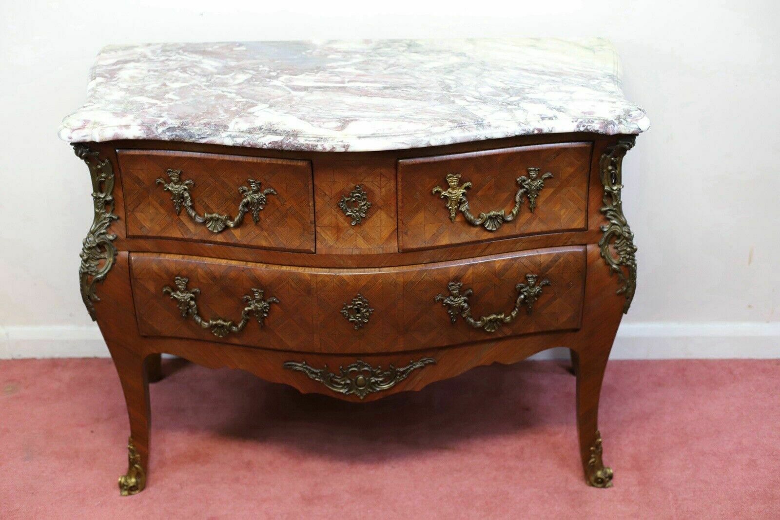 Stunning French Kingwood Parquetry Veneered Three Drawer Commode photo furniture