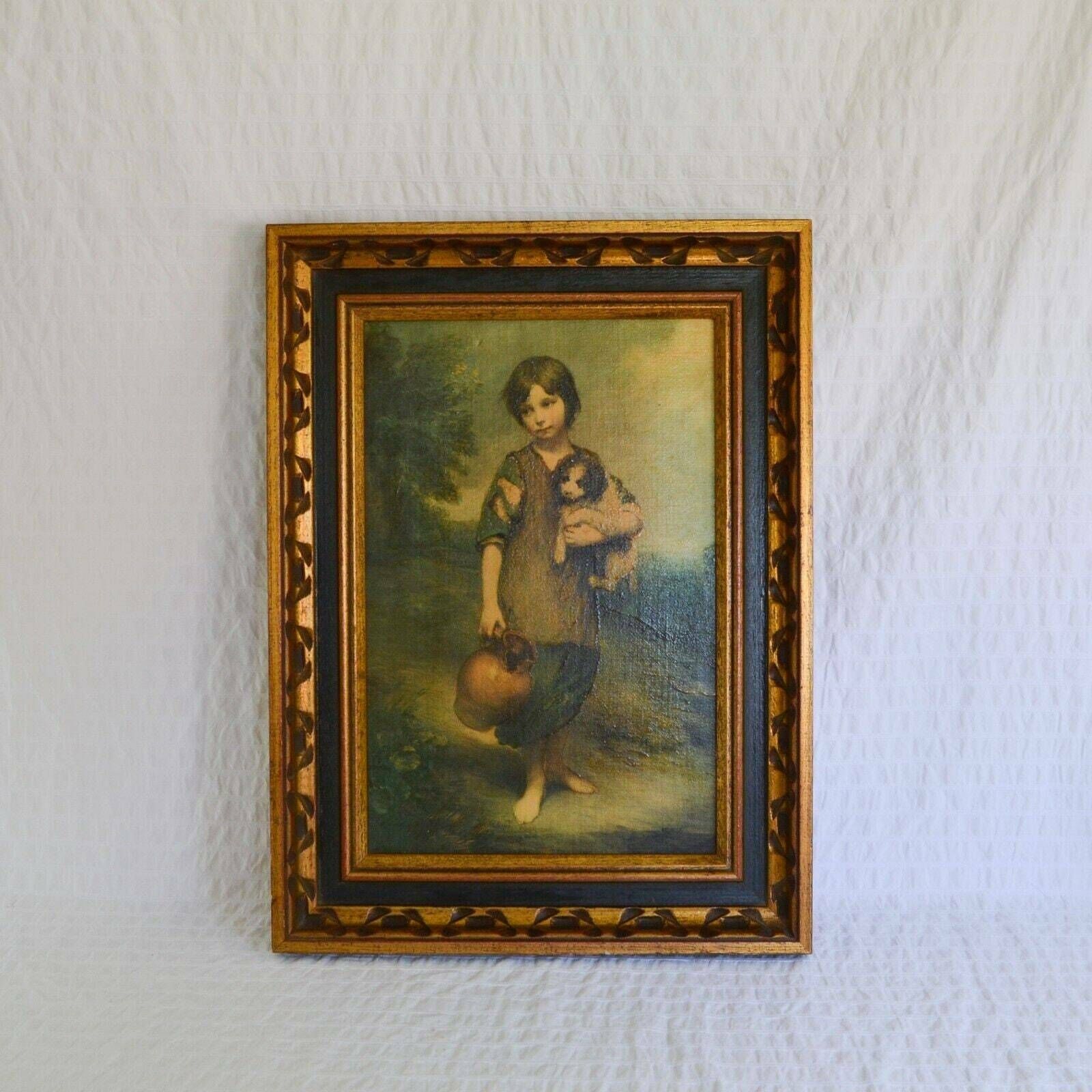 Framed Reproduction Of Cottage Girl And Dog By Thomas Gainsborough Print Canvas