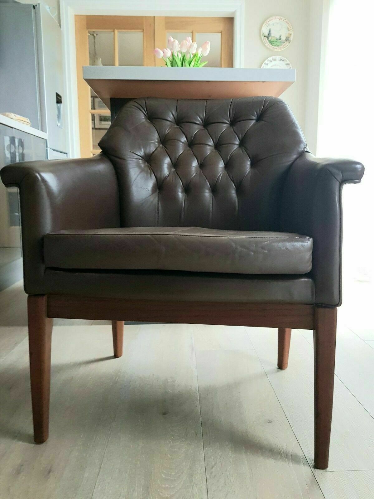 A Leather Mid Century Armchair By Jens Risom photo for sale