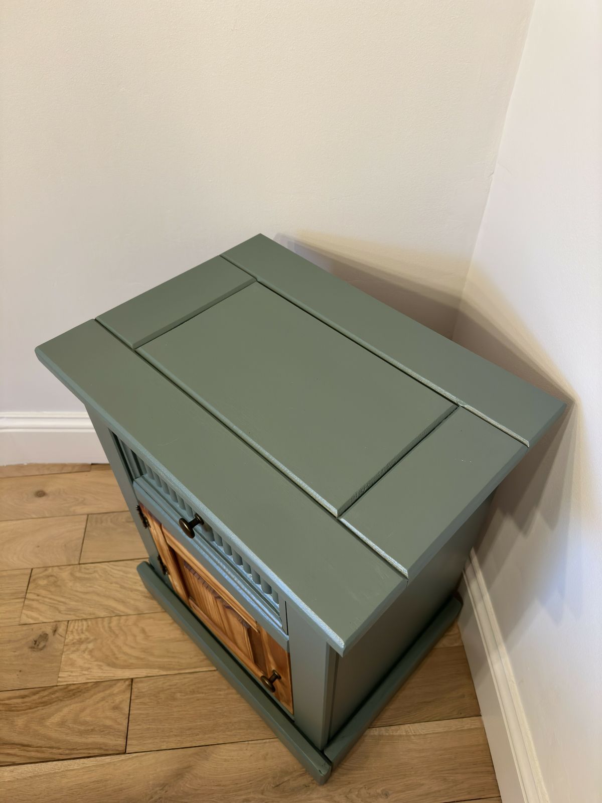 photo furniture Hand Painted Upcycled Bedside Cabinet   Solid Wood In Green Smoke By Farrow And Ball