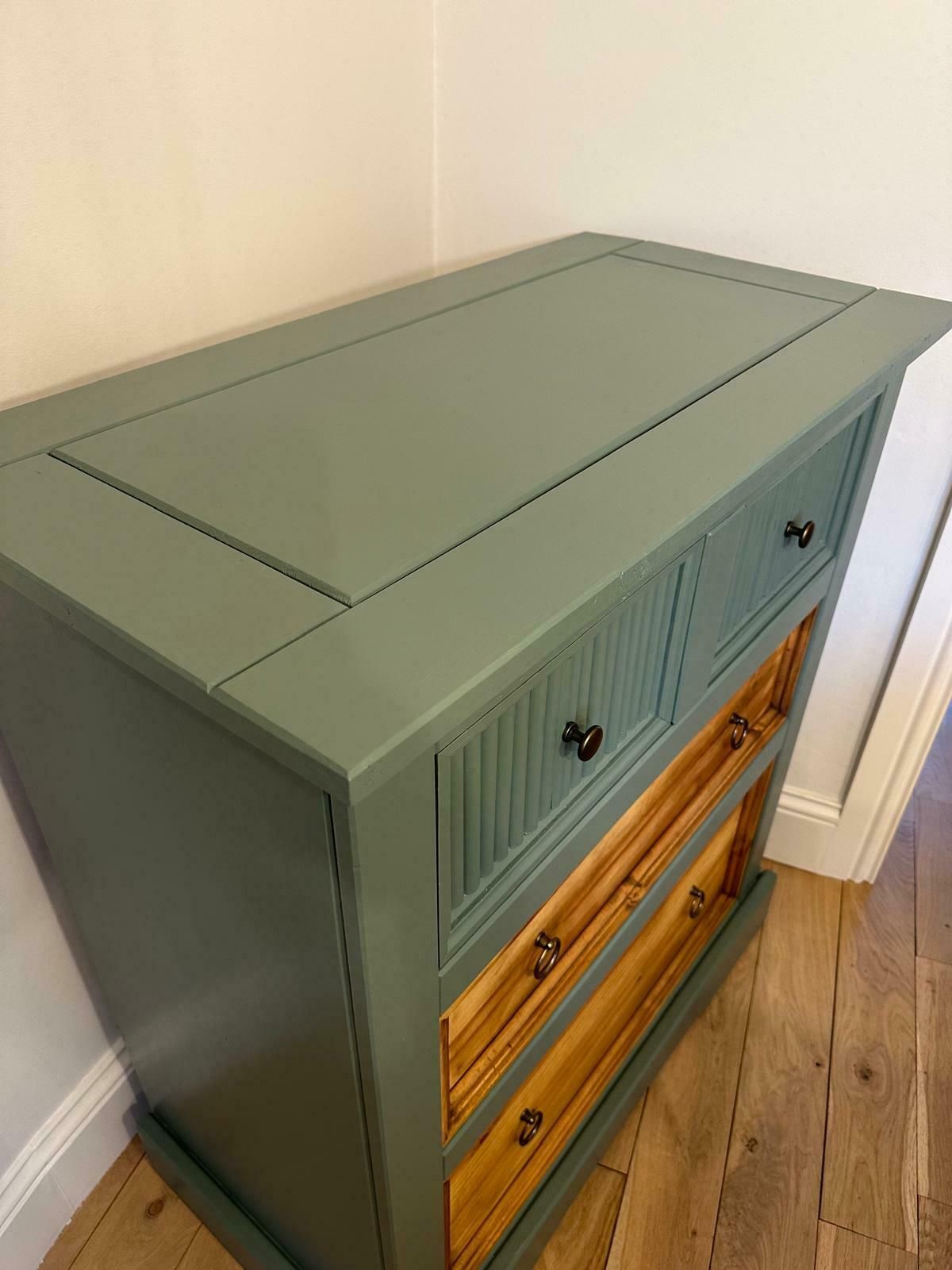 Hand Painted Upcycled Chest Of Drawers   Solid Wood In Green Smoke By Farrow & Ball photo Furniture