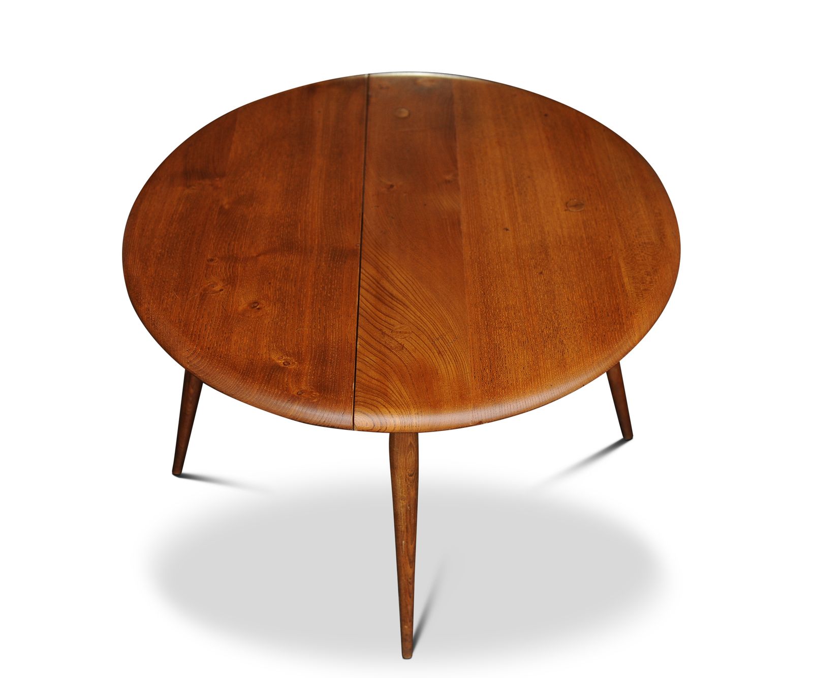 Mid Century Hand Crafted Ercol Elm Drop Leaf Circular Coffee Table Made In England 1960's Ol photo for sale