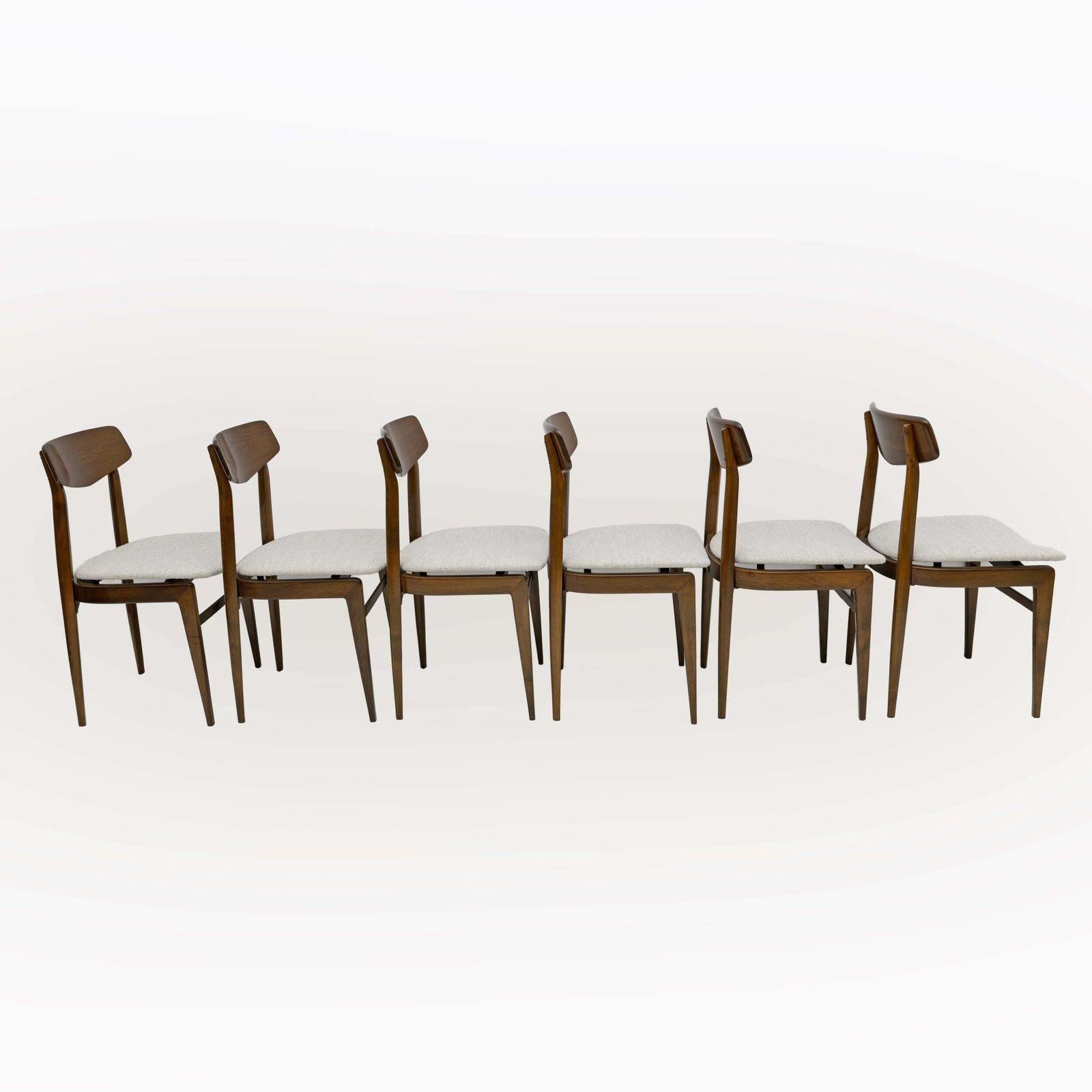 Set Of Six Walnut Stained Beech And Bouclè Fabric Dining Chairs, Denmark, 1960s photo Furniture