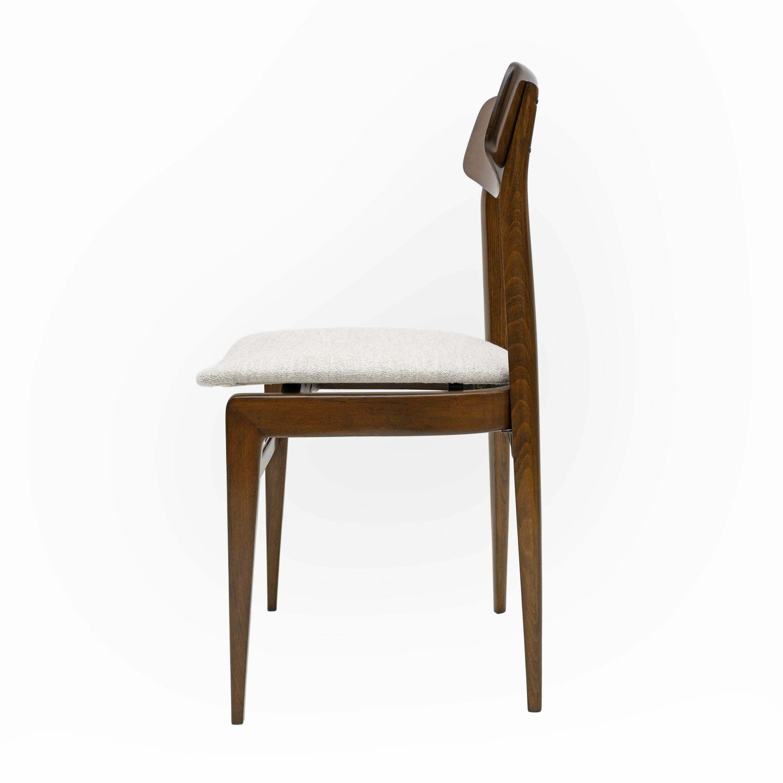 Set Of Six Walnut Stained Beech And Bouclè Fabric Dining Chairs, Denmark, 1960s photo vintage