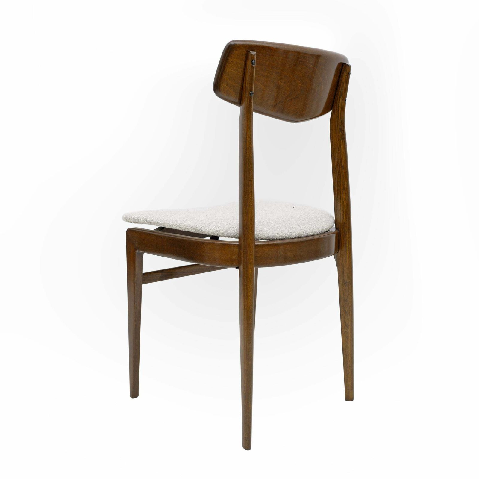 photo furniture Set Of Six Walnut Stained Beech And Bouclè Fabric Dining Chairs, Denmark, 1960s