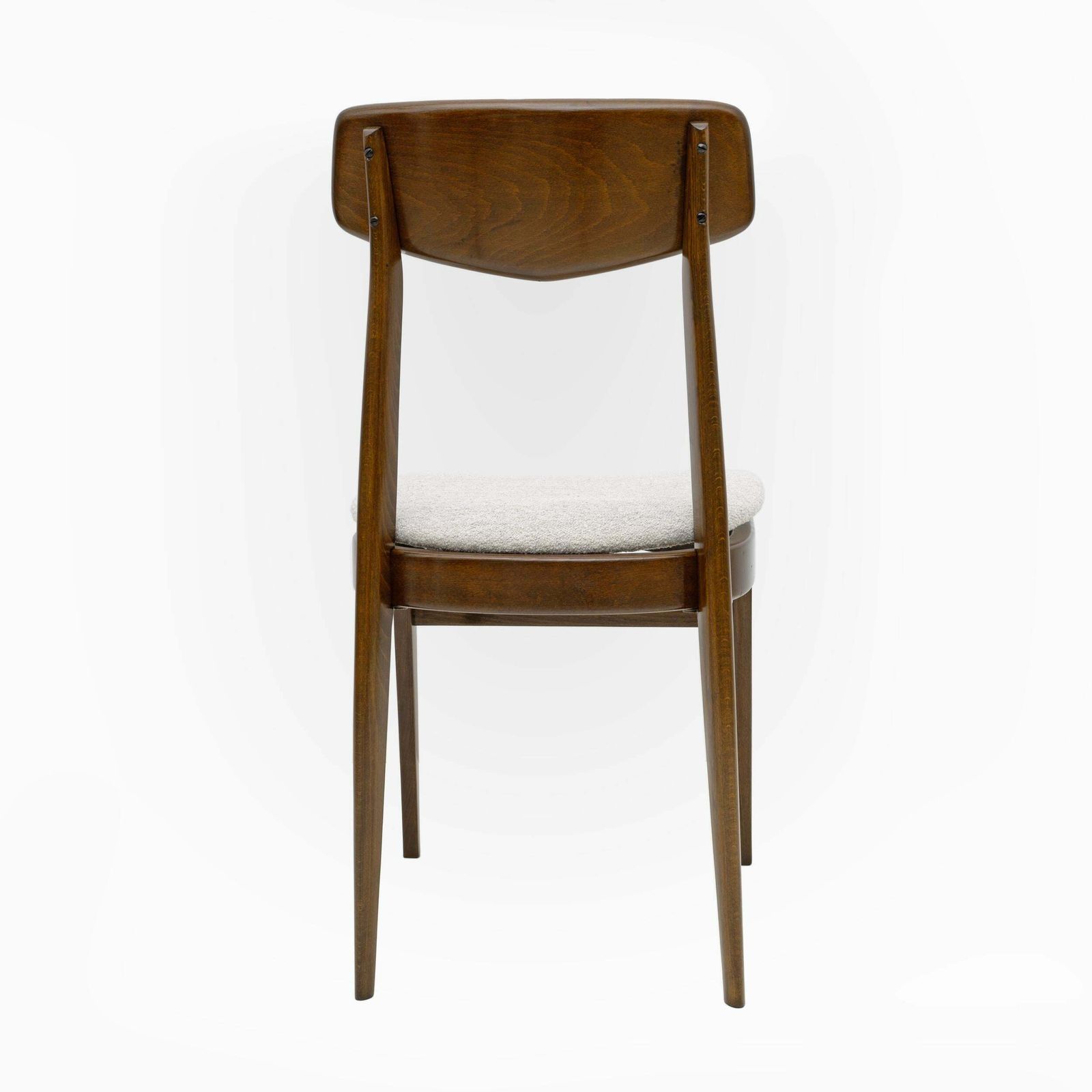 photo for sale Set Of Six Walnut Stained Beech And Bouclè Fabric Dining Chairs, Denmark, 1960s