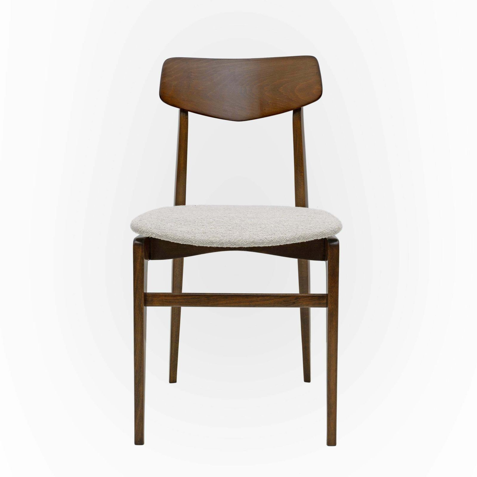 Furniture Set Of Six Walnut Stained Beech And Bouclè Fabric Dining Chairs, Denmark, 1960s photo