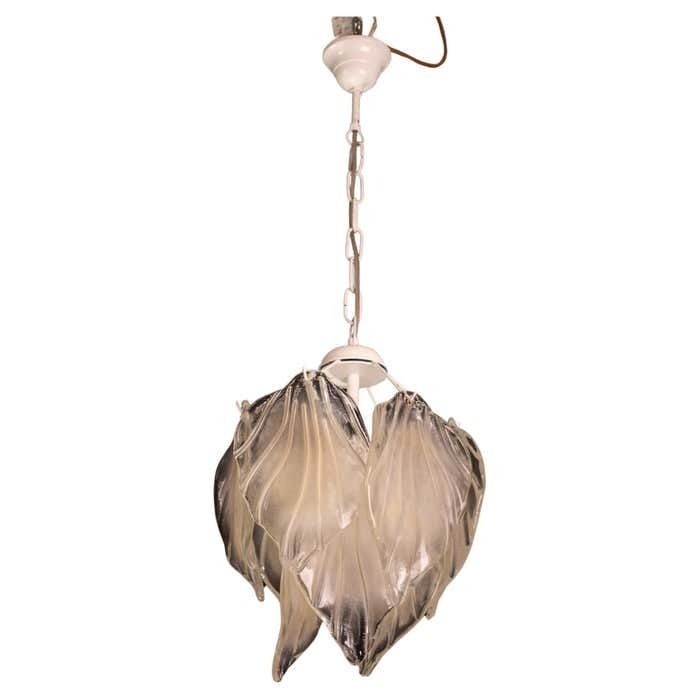 Vintage Murano Chandelier With Leaves Of Transparent And Opaqque Highlights