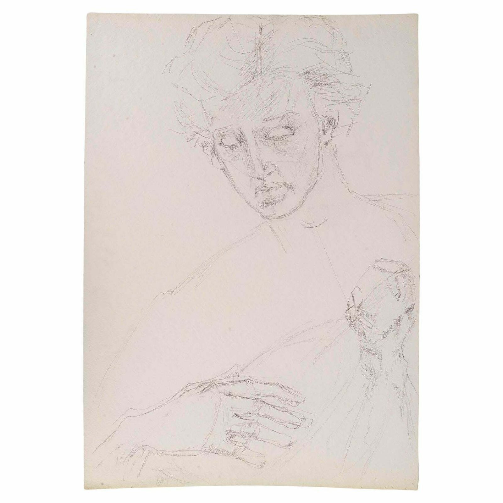 Drawing On Paper, Preparatory Drawing, Man With Balalaika, 20th Century.