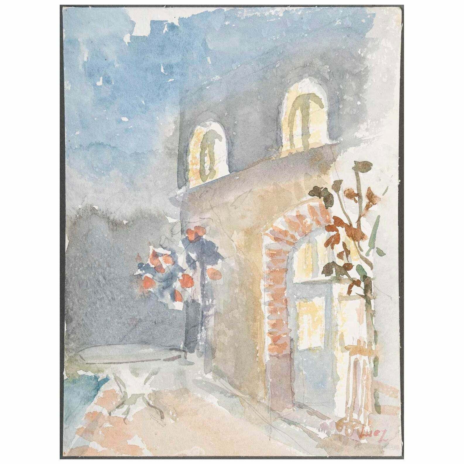 Watercolour Drawing On Paper By Evelyne Luez, 1980