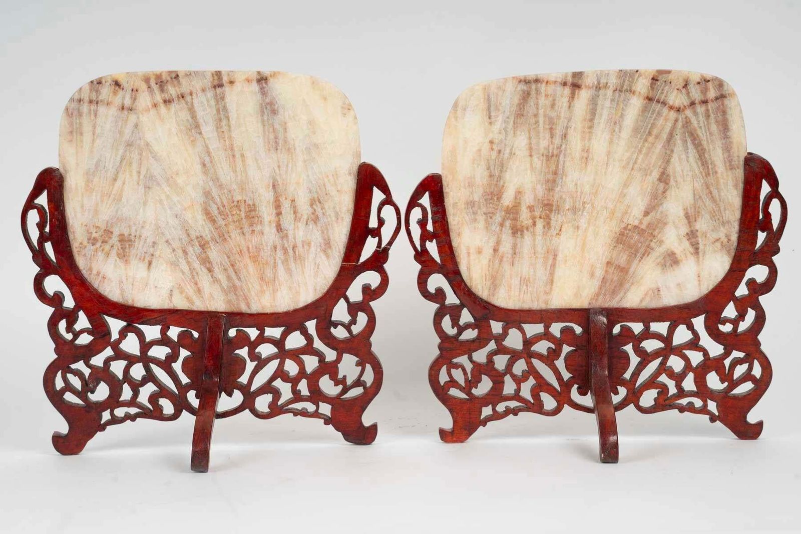 Pair Of Carved Wood And Transparent Marble Light Covers, Art Of Asia. photo buy