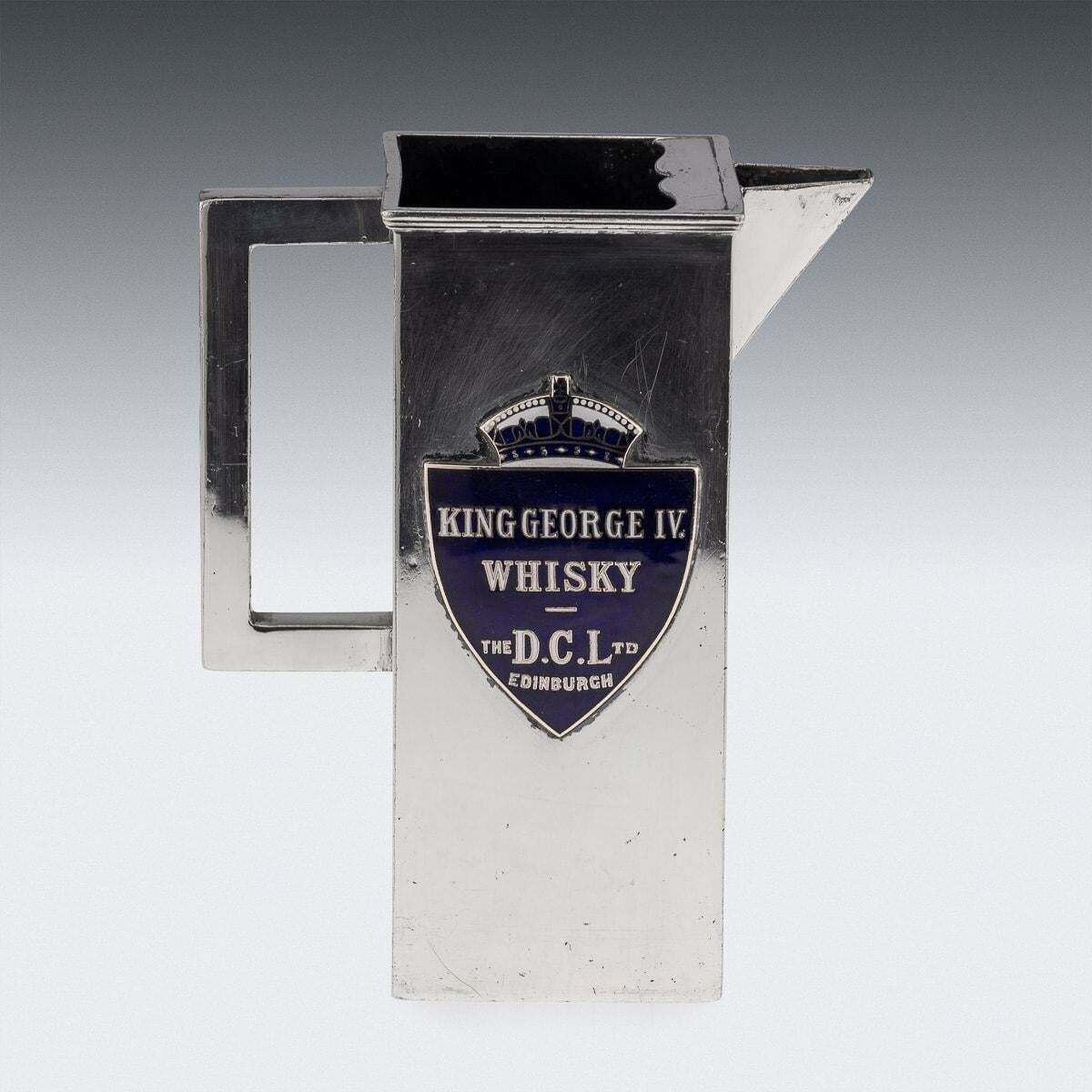 Antique 20thc Art Deco Silver Plated & Enamel Water Jug, King George IV Whisky photo vinterior