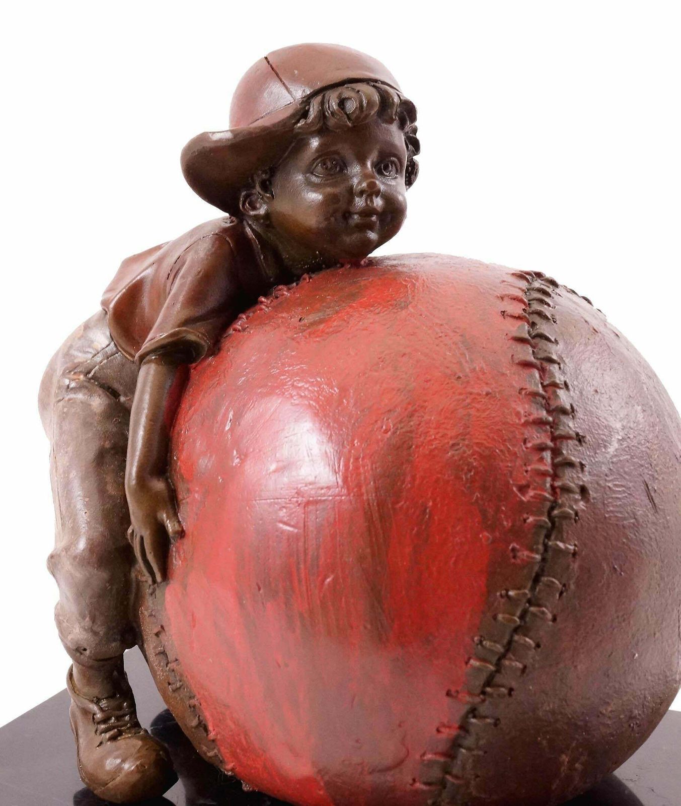 Bronze Sculpture Representing The Child And The Joy Of Baseball, 20th Century. photo vinterior