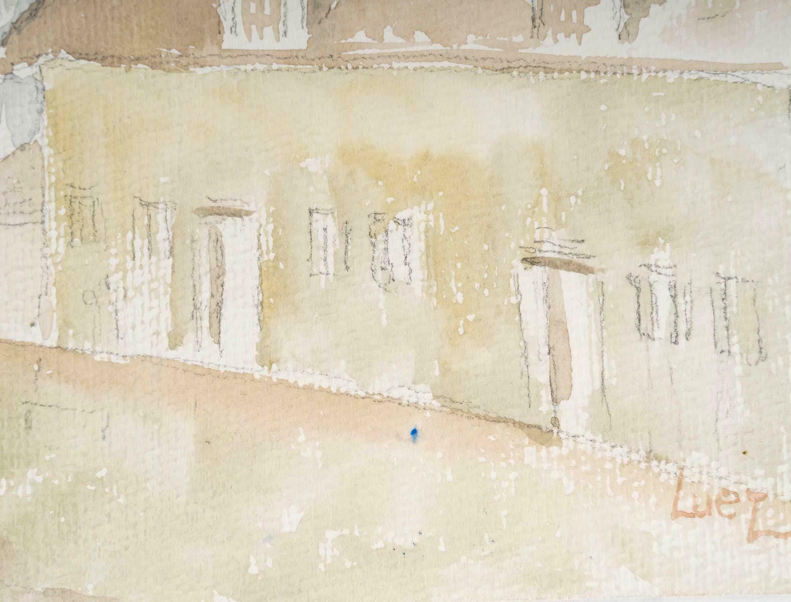 Watercolour On Paper Depicting A City And Its Canal, 1980. photo Art