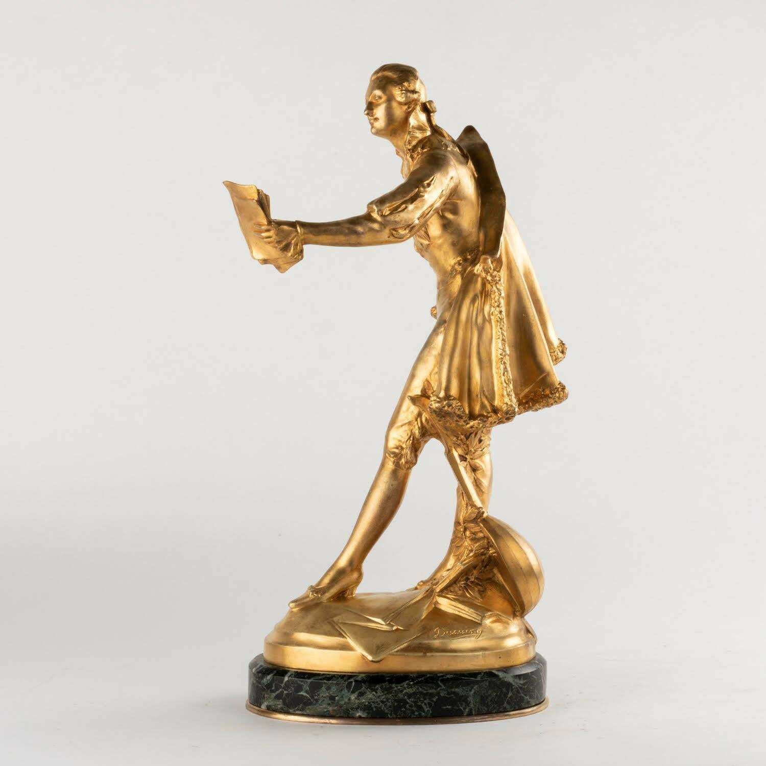 Sculpture In Gilt Bronze And Marble Base By Paul Ducuing, 19th Century. photo furniture