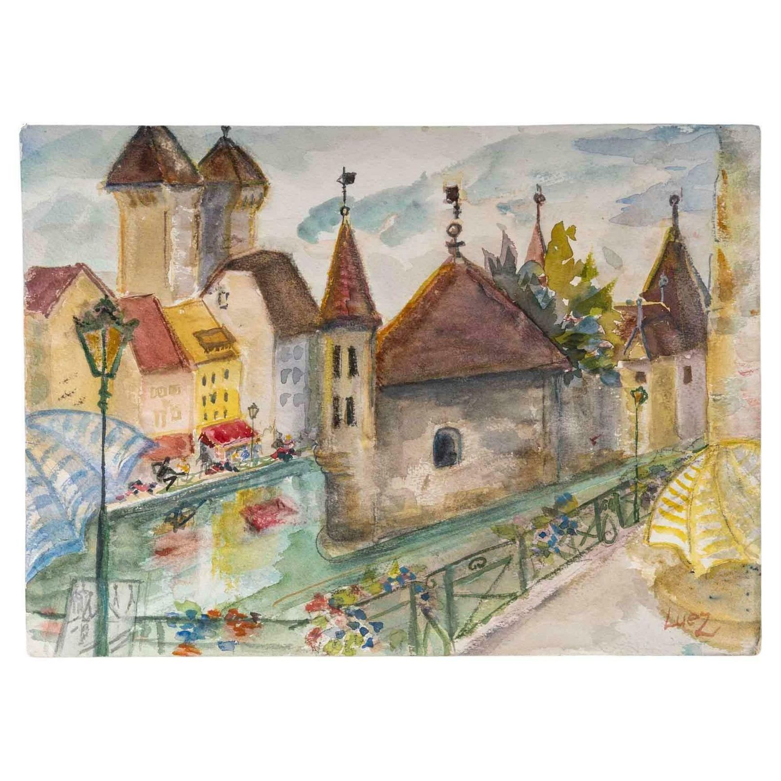 Watercolour Drawing On Paper By Evelyne Luez, 1980 90.