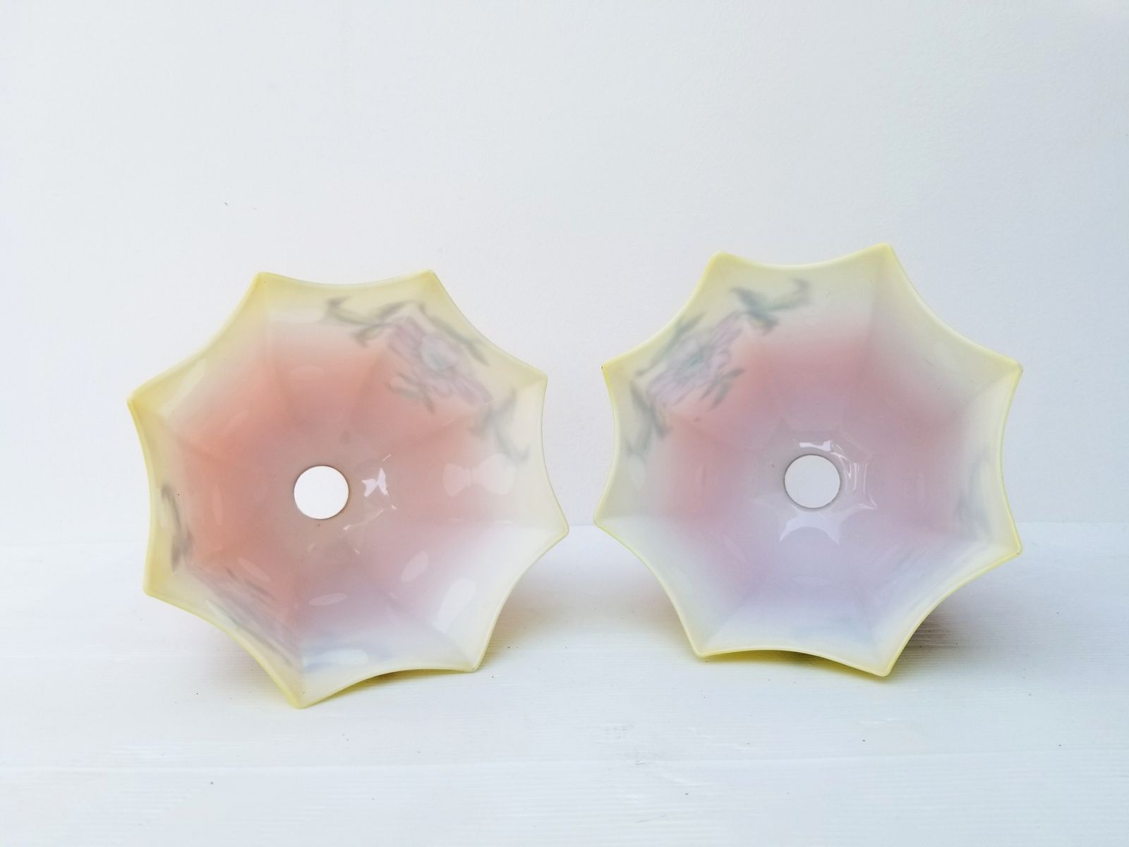 Art Deco Glass Shades Pair Set Of Two Small  Pendant Or Lamp Shades photo vinterior