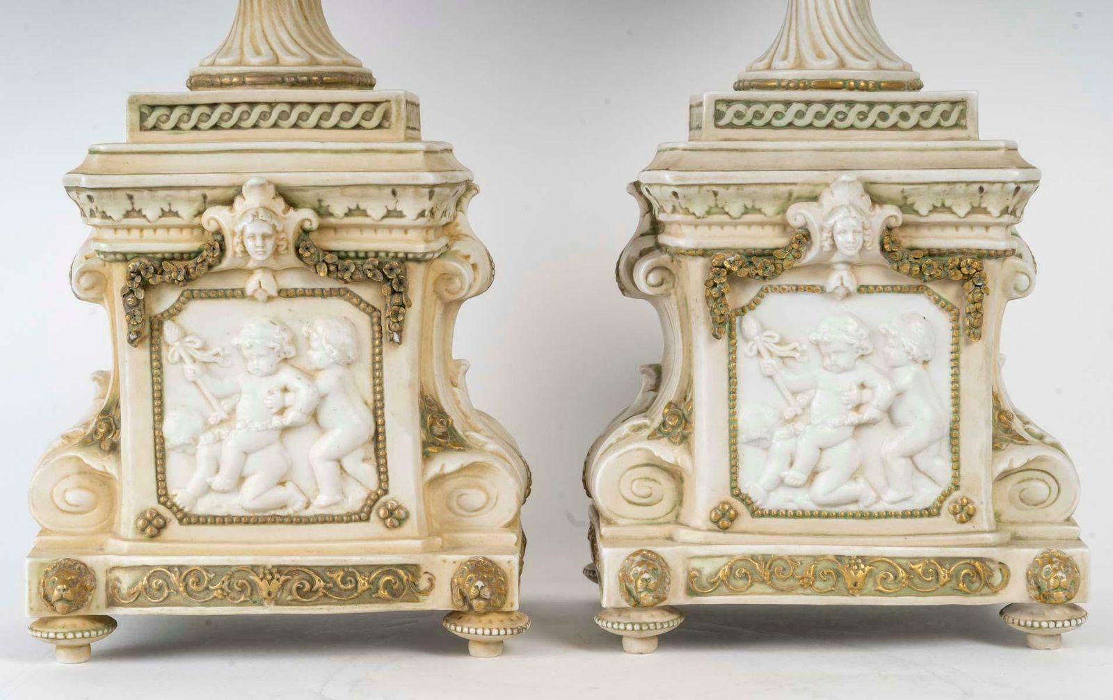 Pair Of 19th Century Napoleon III Period Covered Vases In Biscuit. photo for sale