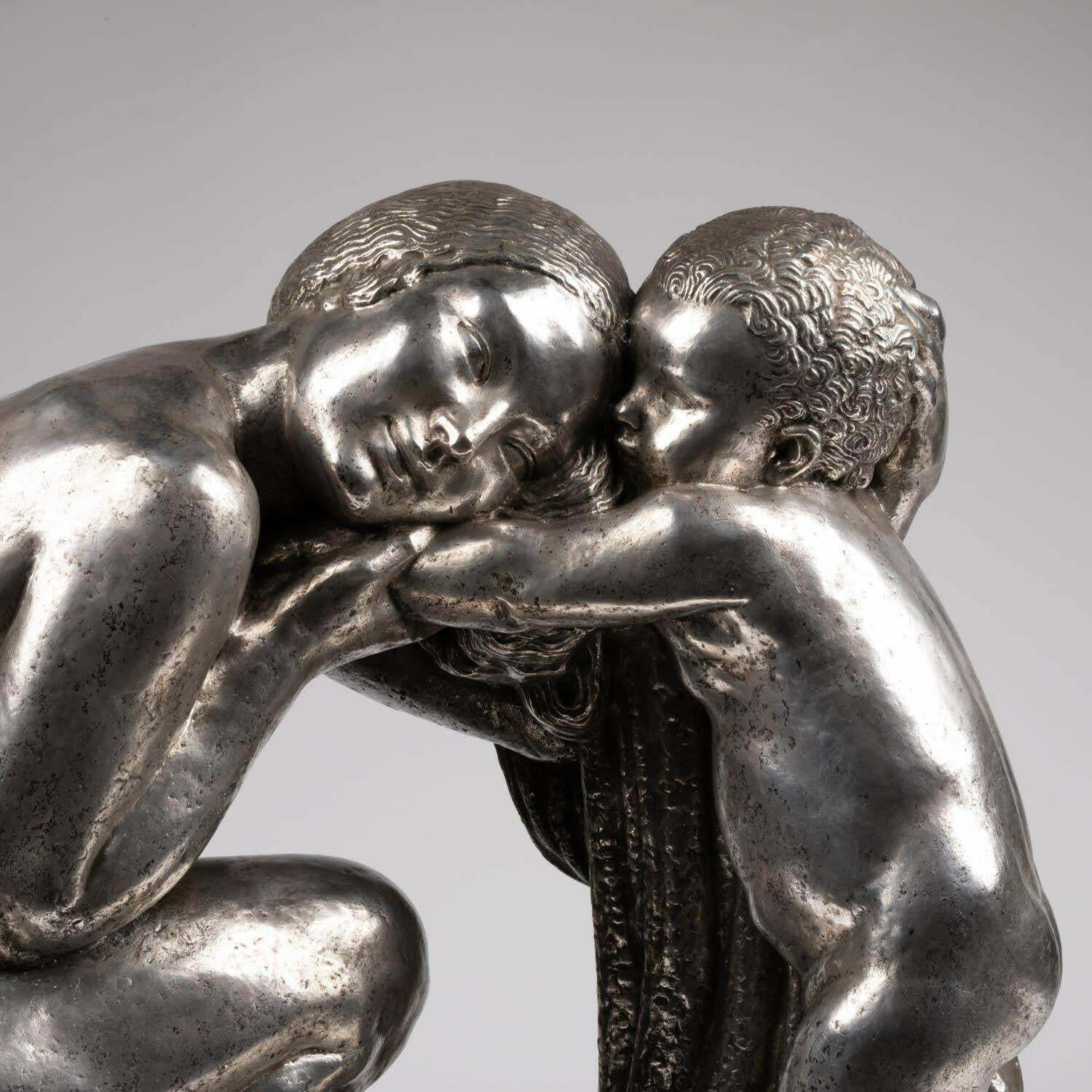 Large Silver Plated Bronze Sculpture By Pierre Traverse, Circa 1930, Art Deco. photo vinterior
