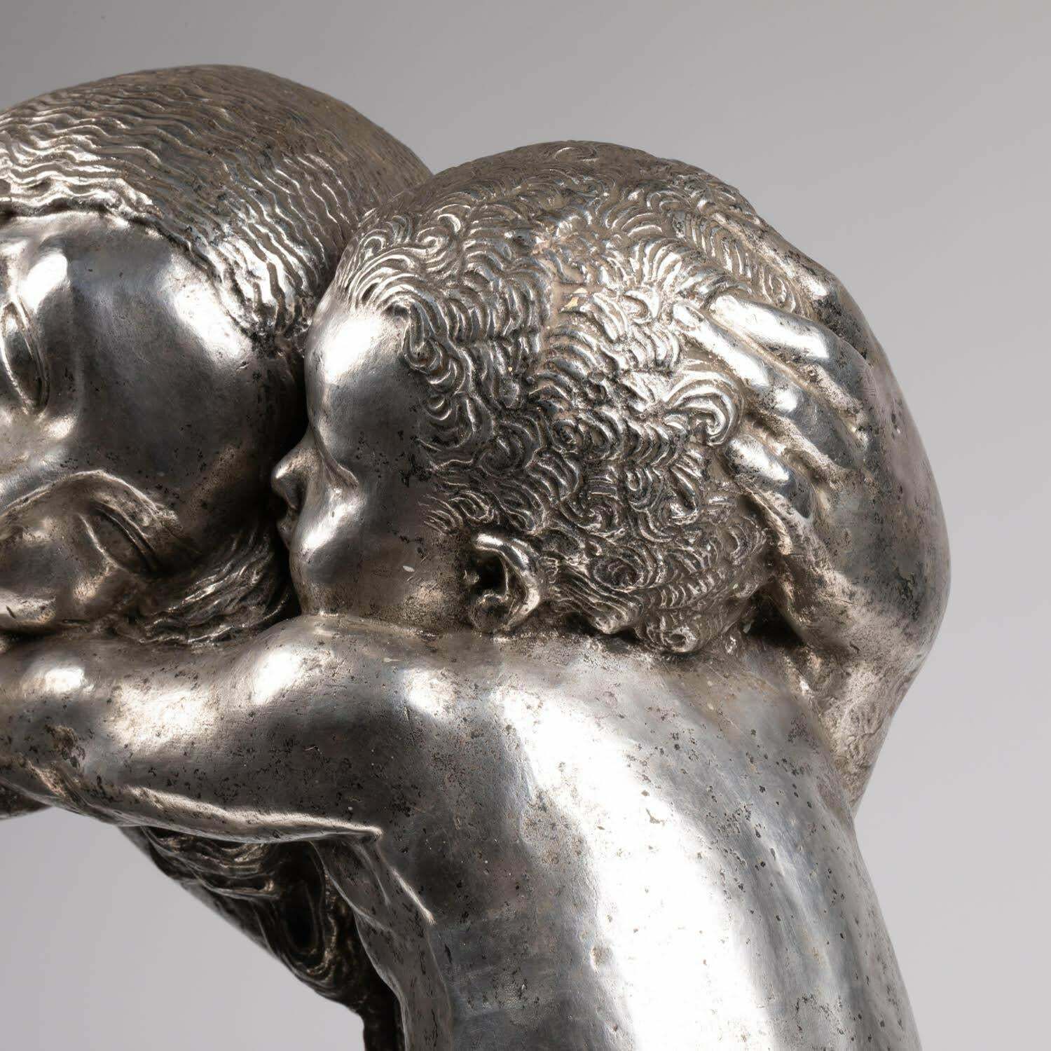 Large Silver Plated Bronze Sculpture By Pierre Traverse, Circa 1930, Art Deco. photo vintage