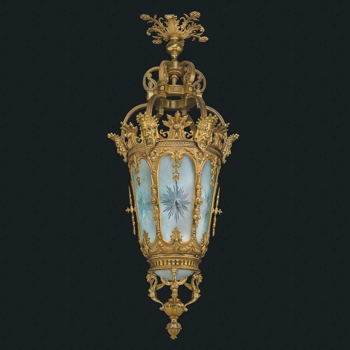 Monumental 20th Century Pair Of French Gilt Bronze & Crystal Lanterns photo for sale